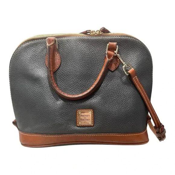 Dooney & Bourke Handbags - Dooney & Bourke Pebble Leather Zip Satchel Crossbody Purse Bag Dark Grey Vintage